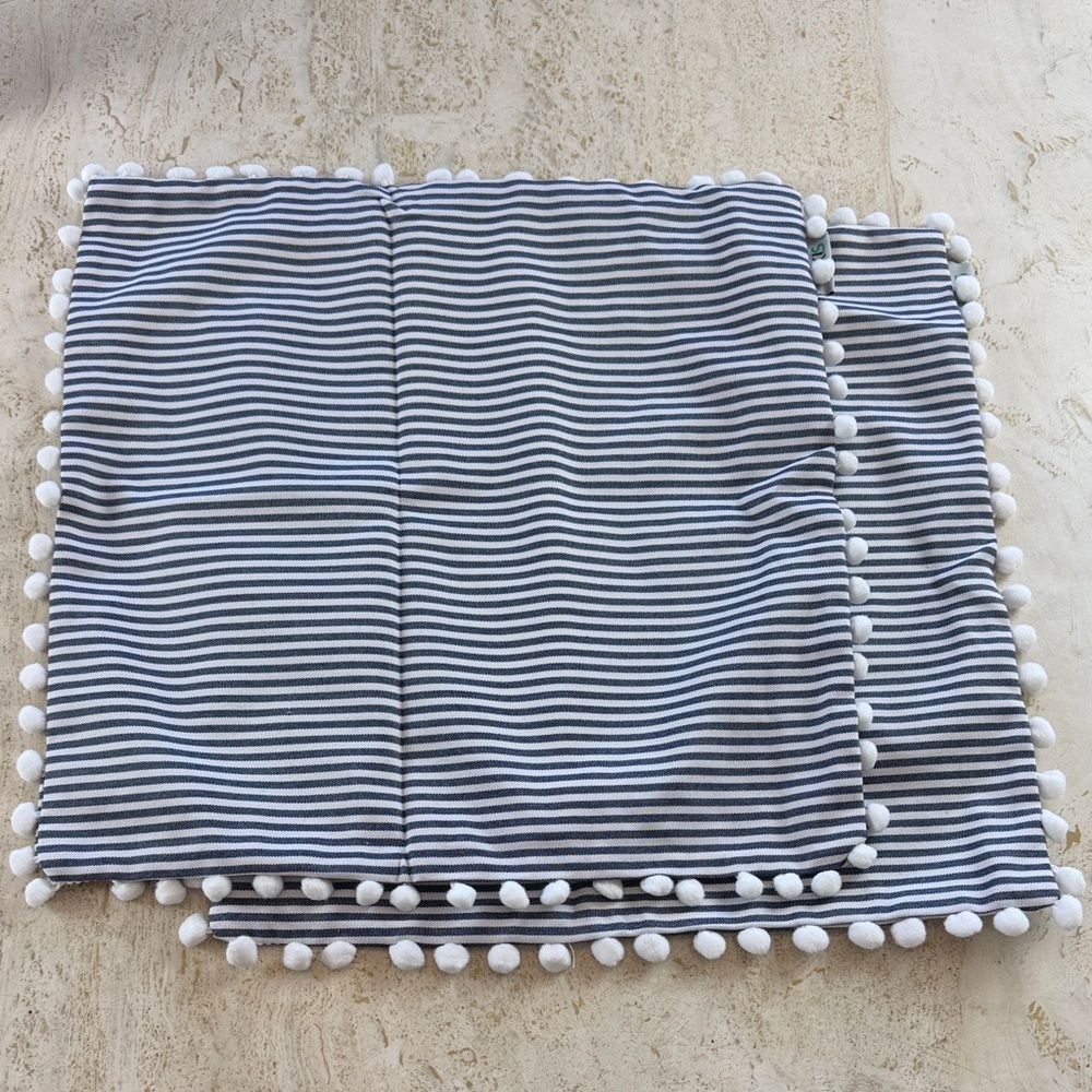 2 Pillow Covers only 16x16 Farmhouse Stripe Pillows Navy Blue white with Pom Pom